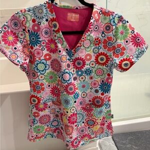 Colorful Floral V-Neck Medical Scrub Top